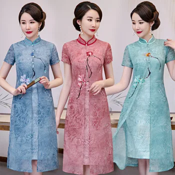 

2020 short sleeve Ao Dai chiffon dress for women