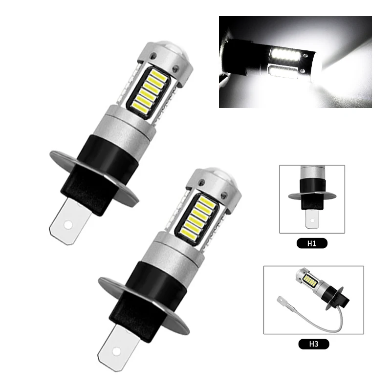 

2Pcs H3 LED H1 Led 4014 Chips 30 SMD High Power LED H1 H3 Fog Light Headlight Lamps Bulb Lens DC 12V