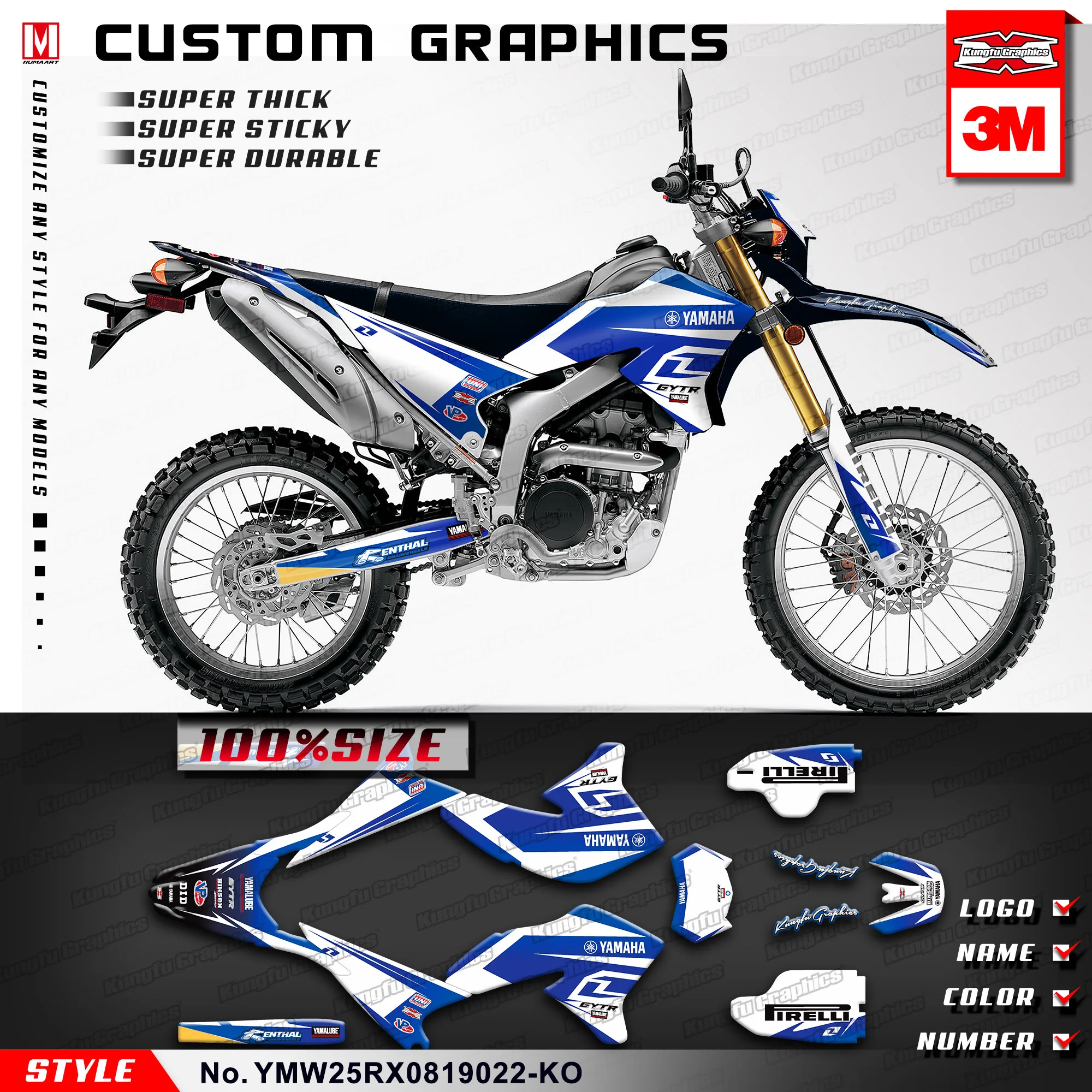 

KUNGFU GRAPHICS Personalised Decals Kit Vinyl Wraps Stickers for Yamaha WR 250R 250X WR250R WR250X (Style no.YMW25RX0819022-KO)