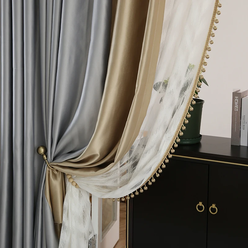Light Luxury High-end Imitation Silk Cotton Curtains Modern Simple Color Matching for Living Room Bedroom | Дом и сад
