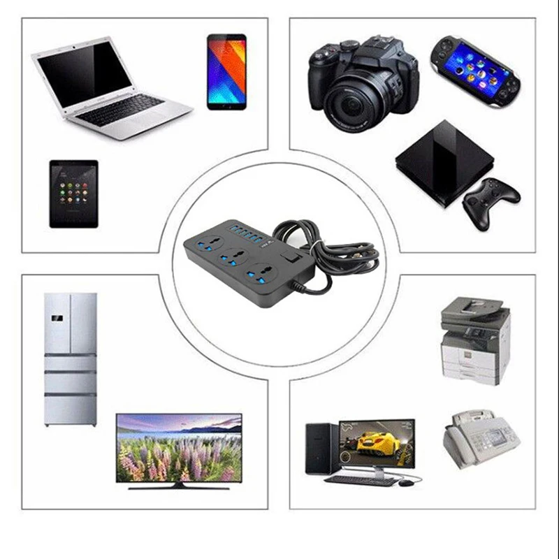 Умная Сетевая розетка 16 А 6 USB портов 3 универсальные розетки 3000 Вт переменного