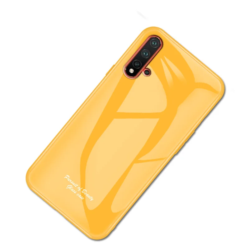 Macaron стеклянный чехол для huawei Honor 20, Модный милый Противоударный задняя крышка для huawei Nova 5 T, задняя крышка для телефона 6,26 дюйма - Цвет: Цвет: желтый