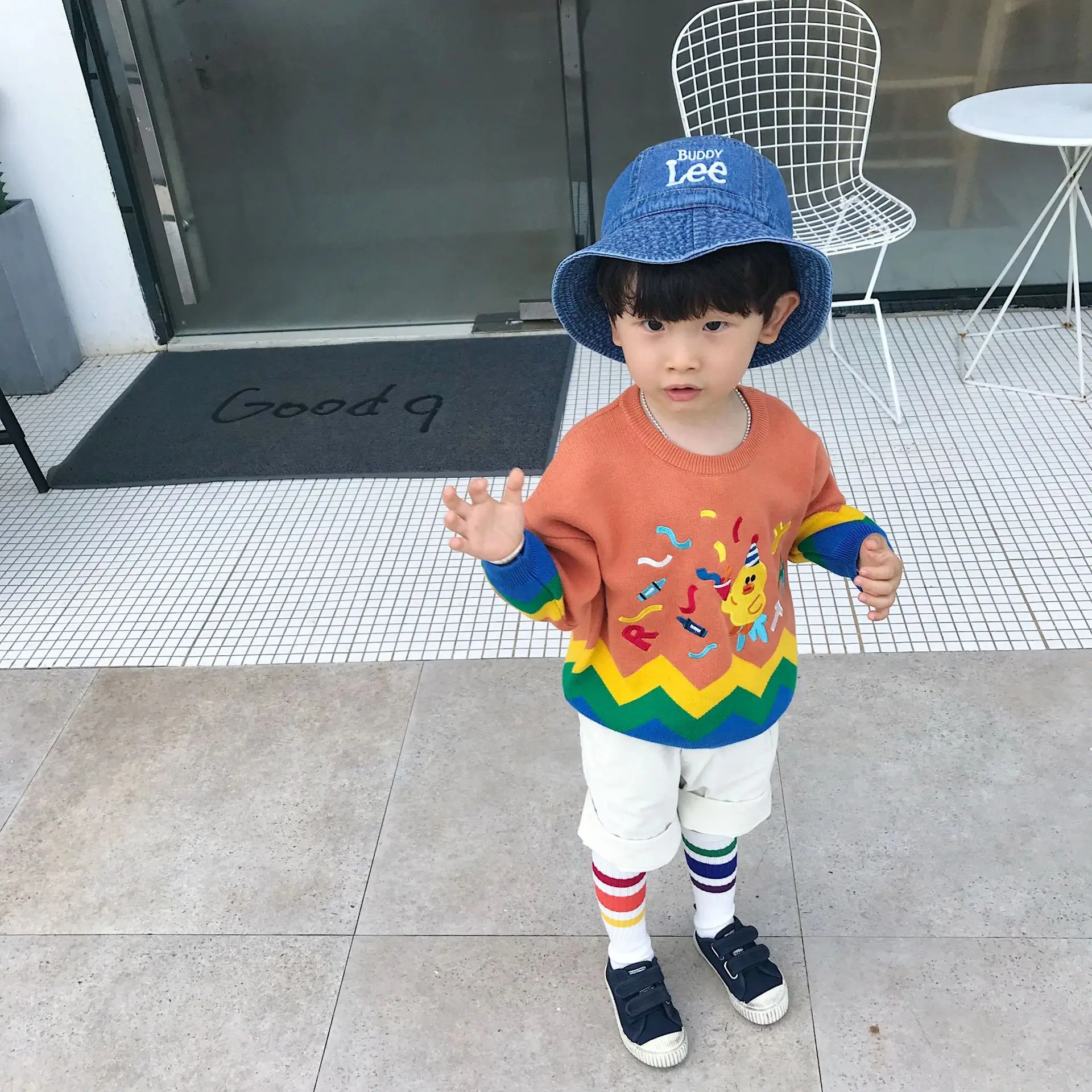 Tonytaobaby/осенне-зимняя одежда; стиль; одежда для маленьких мальчиков и девочек; Радужный свитер; оранжевый свитер с утятами