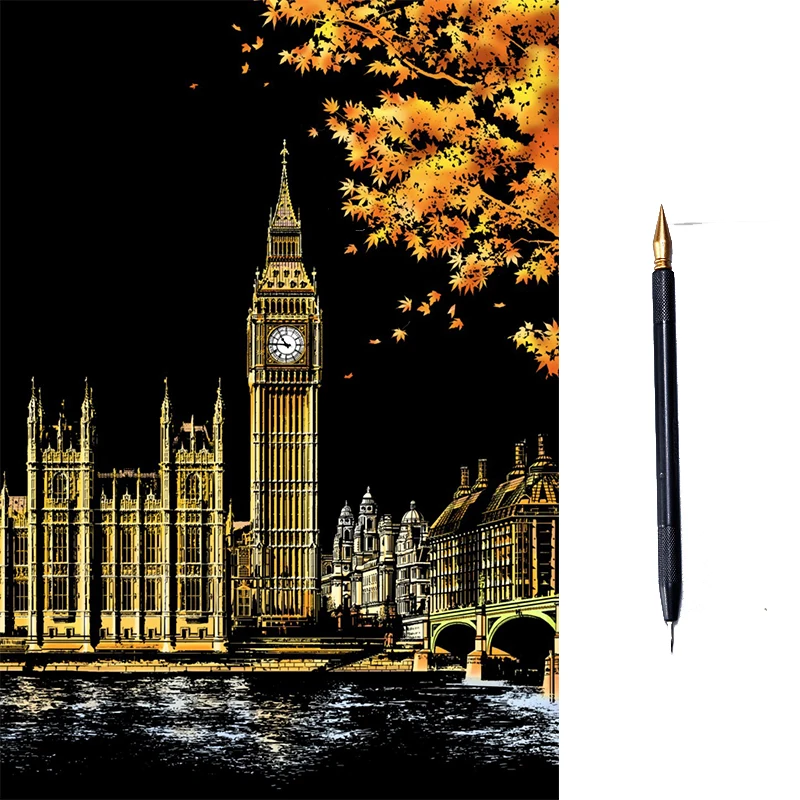 

2020 New Kids Magic Scratch Painting Toys DIY Famous Buildings Art Drawings Child Educational Toys Early Learning Gifts toy M042