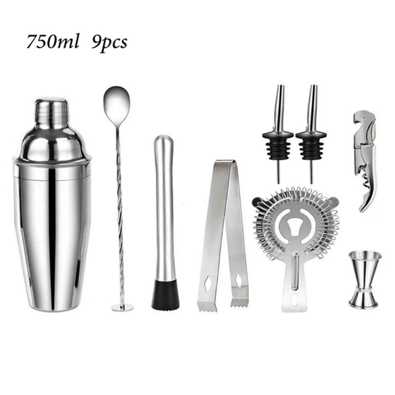 Stainless Steel Cocktail Shaker Mixer Set, Wine Martini, Boston Shaker for Bartender Drink, Party Bar Tools, 750ml Wine Bottle