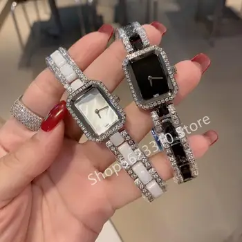

Famous brand boyfriend ceramic watch zircon Quartz wristwatch Female Premiere Clock Luxury Mini rectangle lady watches