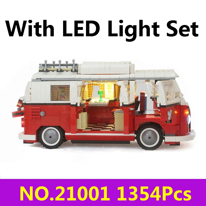 21001 With LED Конструктор Lepinblocks 21001 Camper Car Limousine Technic, набор строительных блоков 10220 Creator Expert, детские игрушки для детей, подарок, King Bricks - Цвет: 21001 With LED