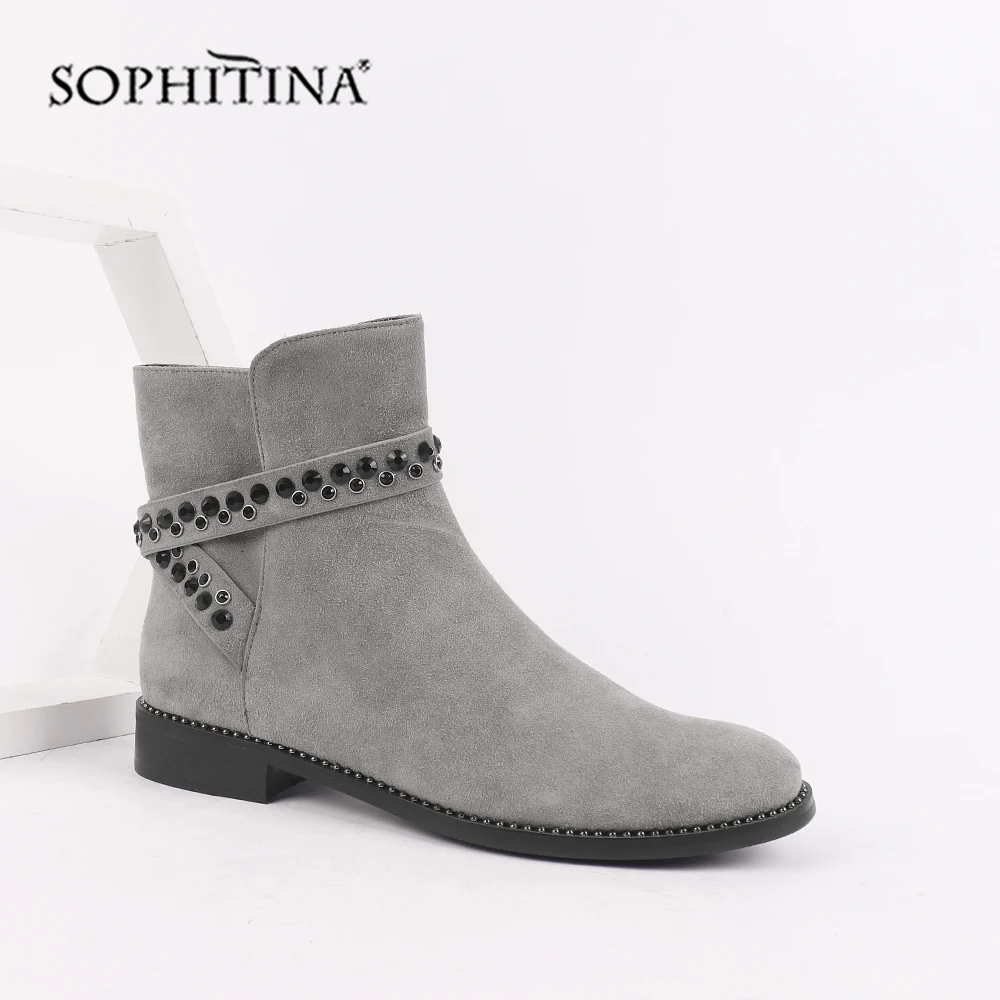 

SOPHITINA Fashion CRYSTAL Boots High Quality Kid Suede Comfortable Round Toe Square Heel Handmade Shoes New Ankle Boots SC479