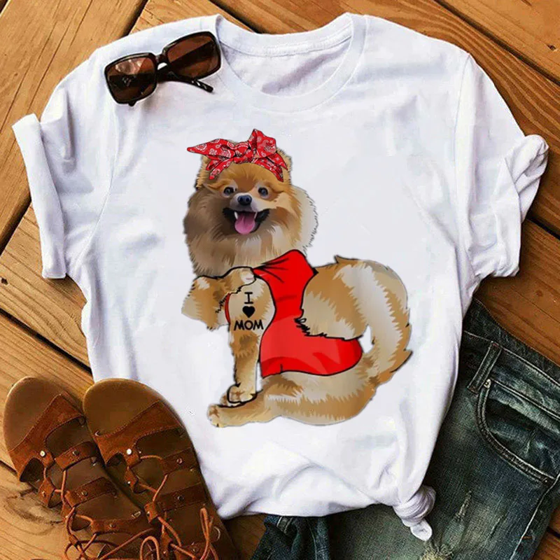 T-shirt Short Sleeve T-shirts Printing Fashion Letter Dog Bow Knot display picture 2