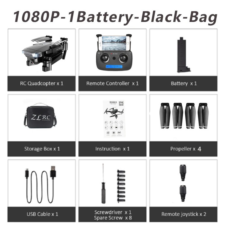 1080P-1Battery-Bag SG901 Дрон FN Новая камера 4K 1080P HD Двойная камера следуем за мной Квадрокоптер FPV Профессиональный gps длительный срок службы батареи игрушка для детей - Цвет: 1080P-1Battery-Bag
