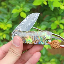 

Bright Colored Bob Handle Damascus Folding Knife Outdoor Small Survival Pocket Knife Classic Collectibles Gifts Knives EDC Tool
