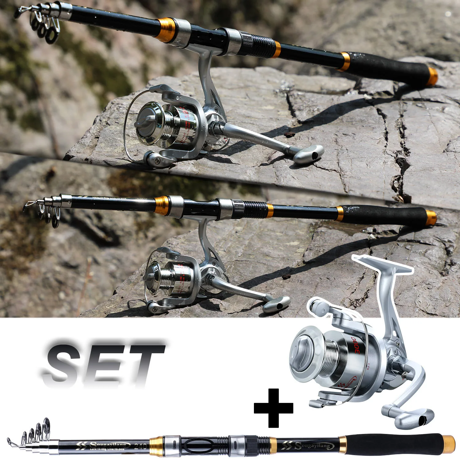 Sougayilang 1.8M-3.3m Fishing Rod and Spinning Fishing Reel Set with