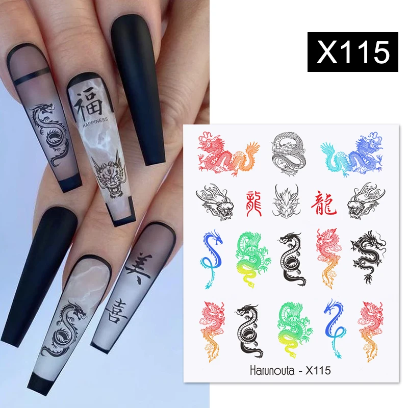 Harunouta Snake Water Decals Transfer Animal Butterfly Flower Alphabet Leaves Water Nail Art Manicure Stickers Decoration