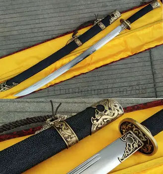 

DAMASCUS FOLDED Clay tempered Grinding COPPER genuine ray skin CHINESE SWORD