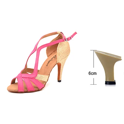 Pink 6cm Ladingwu/Новинка; брендовая танцевальная обувь; блестящие и фланелевые; Цвет серебристый, фиолетовый, розовый; женские Бальные вечерние танцевальные туфли для сальсы; туфли для латинских танцев - Цвет: Pink 6cm