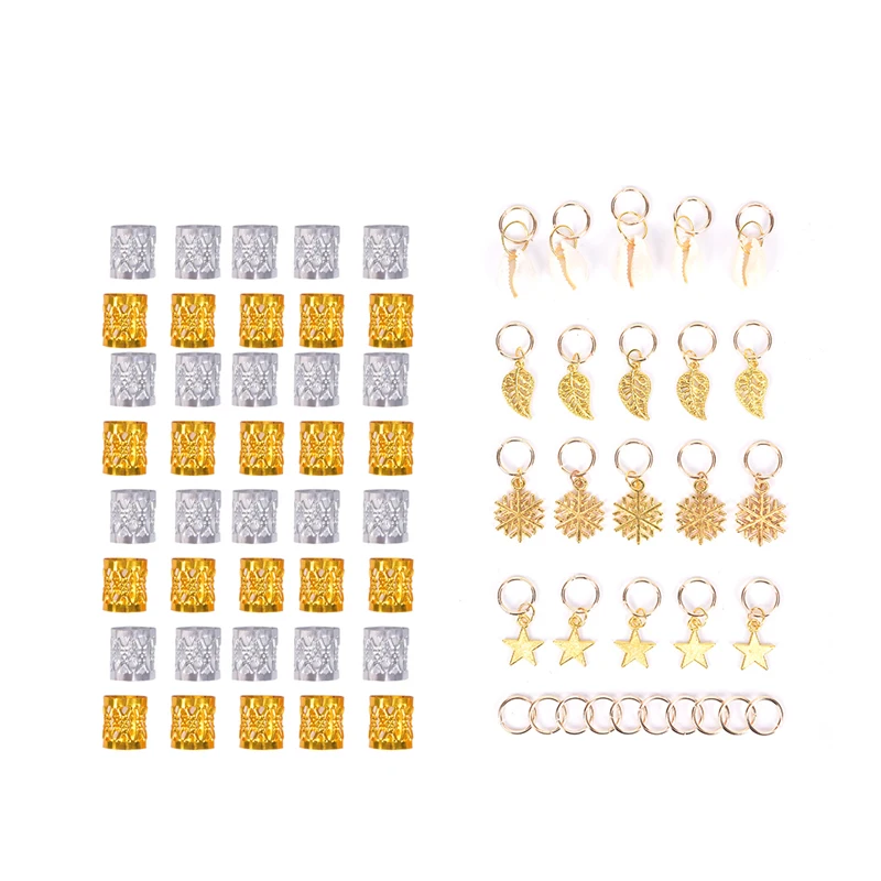 80/90/100pcs Gold Hair Braid Dreadlocks Beads Hair Leaf Star diy Hair Clip Hair Cuffs Dread Tube Charm Dreadlock Accessaries Hot