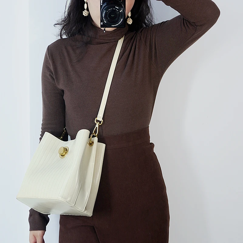 Модная женская сумка через плечо, Большая вместительная черная кожаная сумка, кремово-белая сумка-мешок, сумка через плечо, стерео сумка