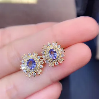 

100% natural VVS tanzanite stud earrings 5 mm * 4 mm Trillion cut tanzanite earring for wedding solid 925 silver tanzanite jewel