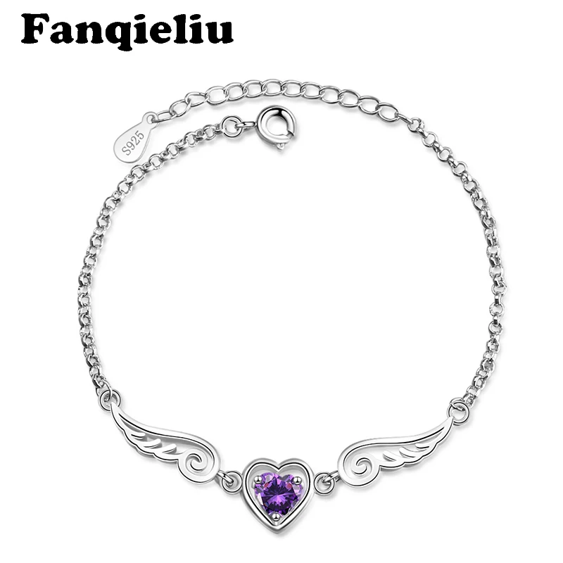 

Fanqieliu Extend Chain 925 Sterling Silver Bracelet Women Blue Crystal Heart Angel Wings Charm Bracelets For Woman FQL20263