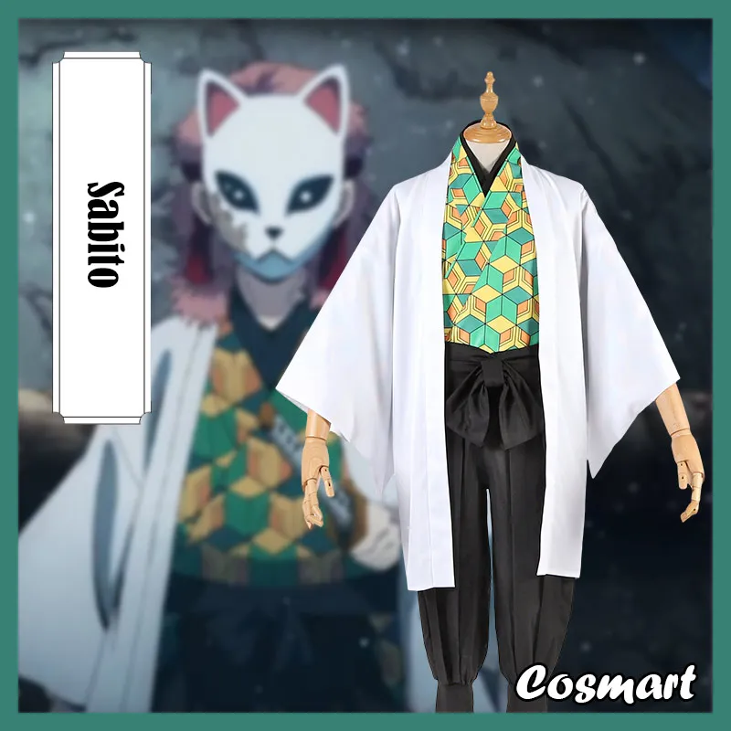 [Сток] аниме Demon Slayer Kimetsu no Yaiba Sabito костюм кимоно для косплея Униформа с маской костюмы на Хэллоуин для взрослых