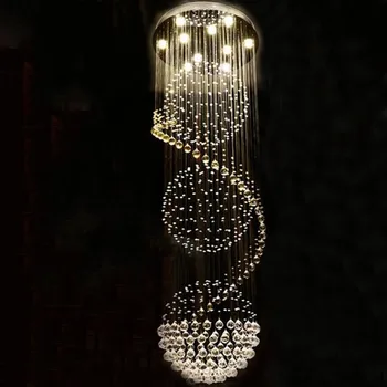 

1 Modern Long LED Spiral Living Crystal Chandeliers Lighting Indoor Fixture for Staircase Stair Lamp Showcase Bedroom el Hall