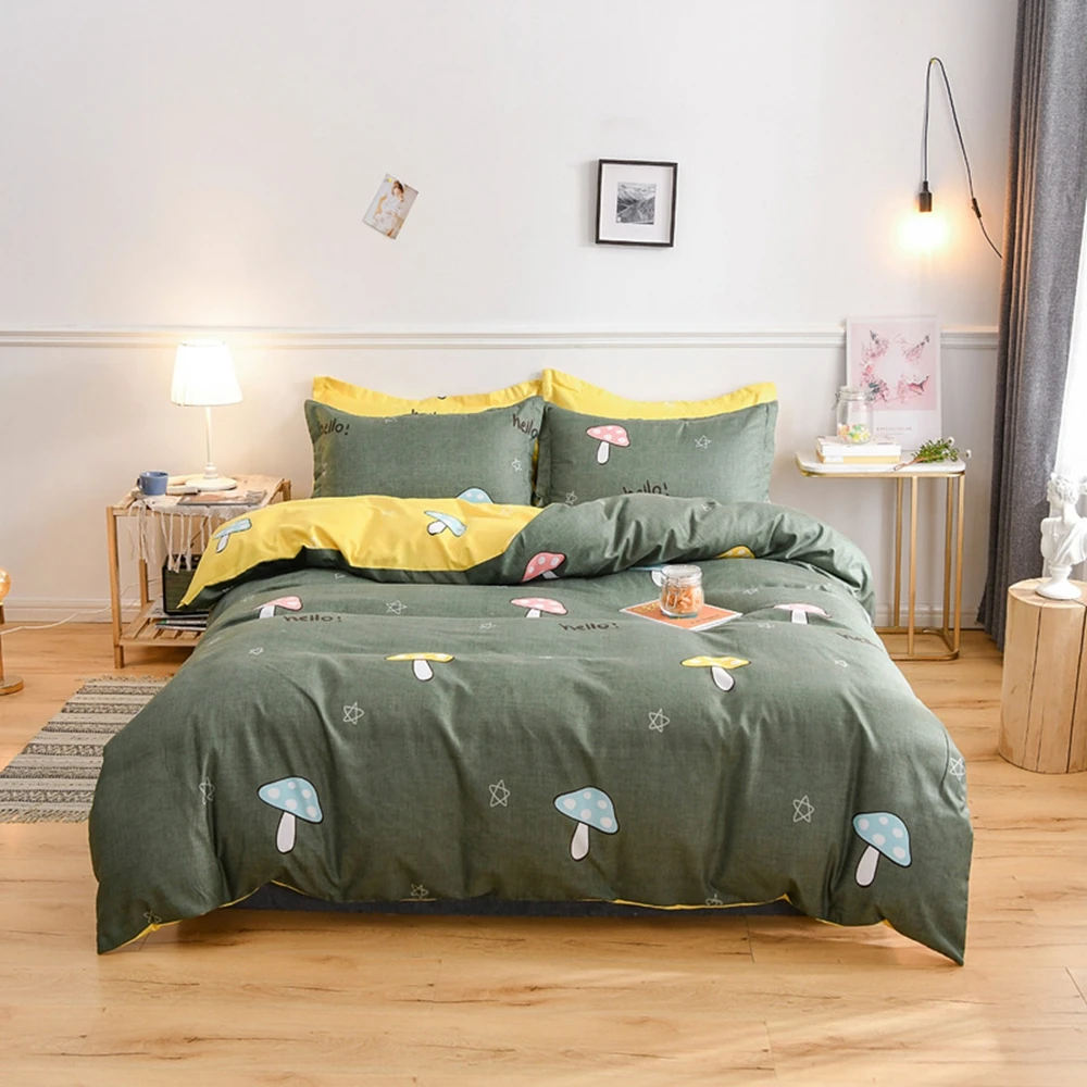 Green mushroom Bedding Set Luxury Flowers Duvet Cover Set Lucky Clovers