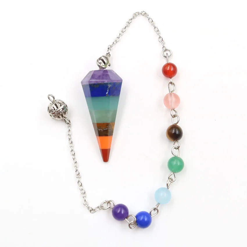 Trendy Silver Plated Hexagon Pyramid Layer Colors Pendant with Stone Beads Chain Healing Chakra Jewelry | Украшения и аксессуары