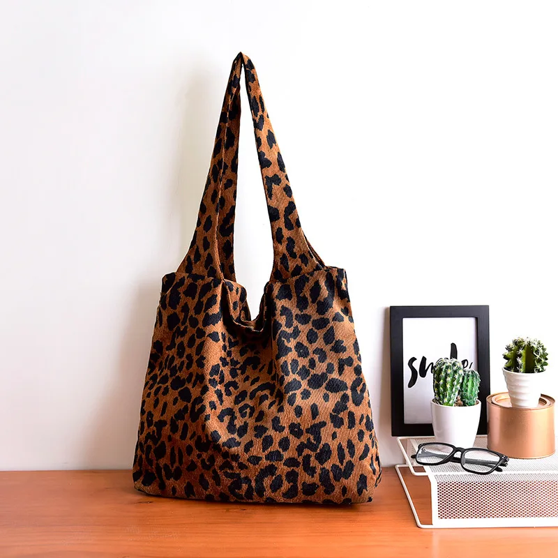 

Canvas Handbag Leopard Shoulder Bag Women's Canvas Shopping Bag Foldable