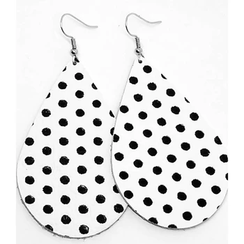 

NEW ! new !2 layers Leather Earrings white with black polka dots handmade by Hammered Love Letters Bulk