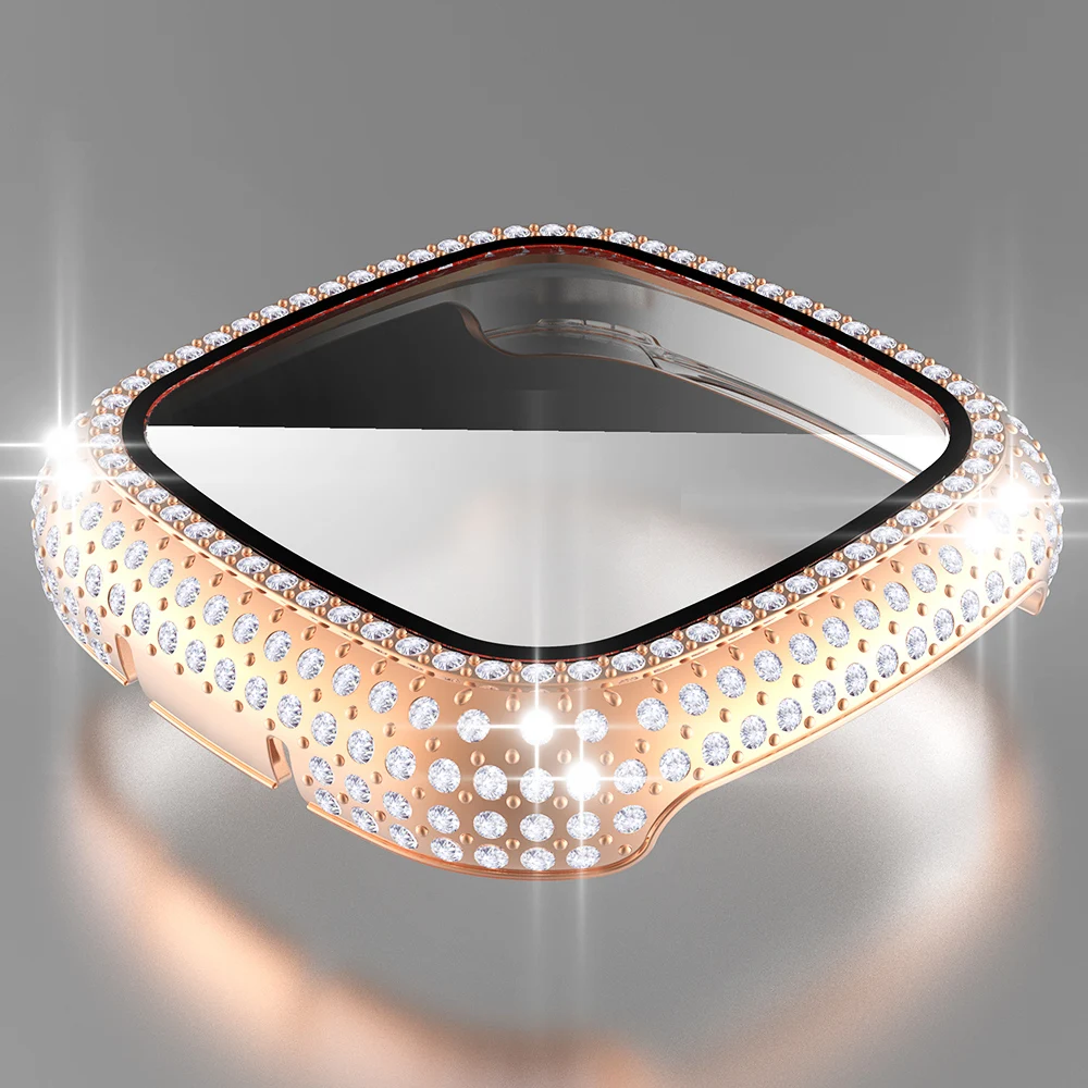 

Luxury Full Rhinestone PC Case for Fitbit Sense Versa 3 Watch Cover Screen Protector Shell with Glass Film Women Hard Bumper