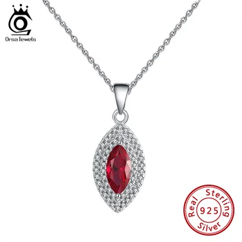 

ORSA JEWELS Luxury 925 Silver Red Marquise Pendant Necklace Marquise Cut AAAA Zircon Engagement Party Gift Exquise Jewelry SN198