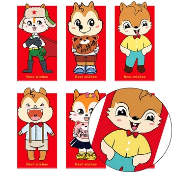 

6pcs 2020 Chinese Lucky Money Bag Red Pocket Envelope For Rat Year Wedding Christmas Cute Squirrel Mouse Design Good Fortune