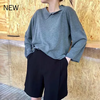 

Women Knit Asymmetric Sweater Long-sleeved Knit Bottoming Top Turn-down Collar Solid Color Pullover 2020 new
