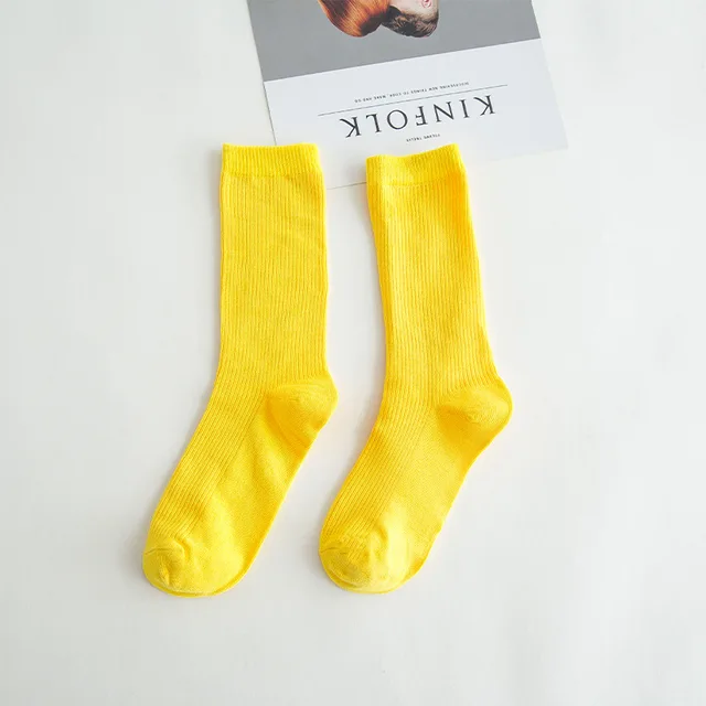 Solid color socks Ⅰ Middle tube Knitted Japanese Korea Loose Long Socks Women Pile Ins Soft Fashion girls Spring and Autumn longer Yellow