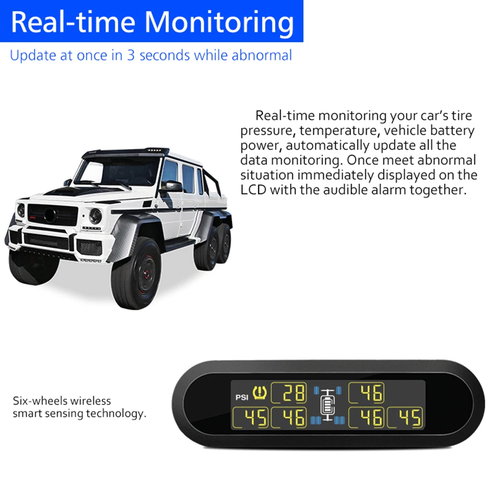 T650-Wireless солнечной энергии TPMS система мониторинга давления в шинах RV грузовик+ 6 внешних датчиков дисплей давления и температуры
