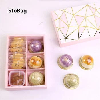 

StoBag 10pcs Pink 6-pack Gilt Snow-mellow Yolk Cake Box Handmade Cookies candy Gift Box For Wedding Birthday DIY Handmade