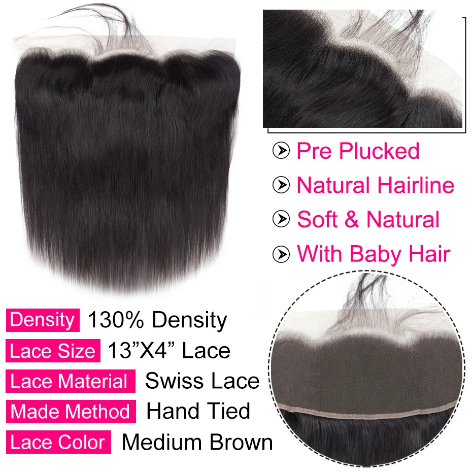 Gabrielle Transparent Lace Frontal Brazilian Straight 13x4 Lace Frontal Closure Human Hair Medium Brown Swiss Lace Remy Hair