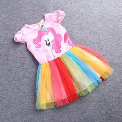 Летнее платье для девочек повседневное Радужное платье для девочек розовая детская одежда праздничное платье для девочек платья для