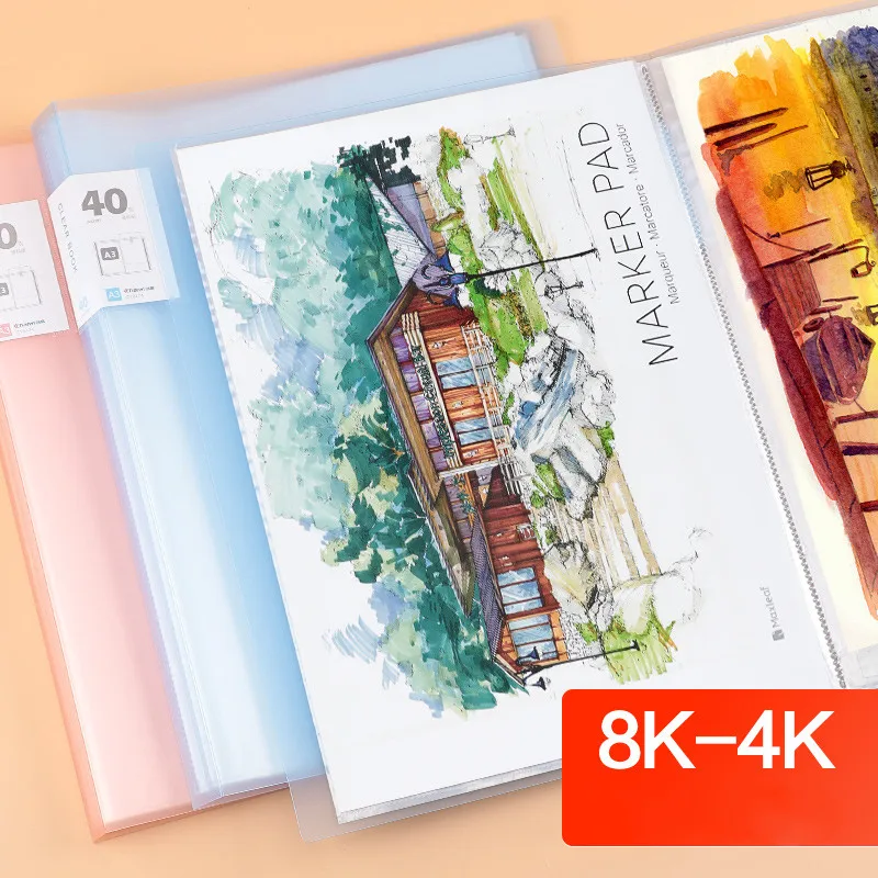40 60 Pages A3 File Folder Painting Paper Organizer Storage Bag Document Sheet Protectors Book Display Stationery