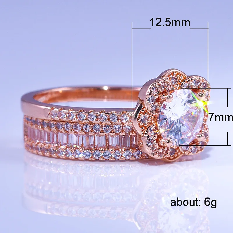 Ramos женский набор колец из 925 серебра с кристаллами и цирконием, винтажные Свадебные Кольца из розового золота для женщин, обручальное кольцо с цветами для невесты