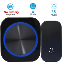 Self Powered Waterproof Wireless DoorBell Door Bell Night Light No Battery EU Plug Smart Home 1 2 Button 1 2 Receiver