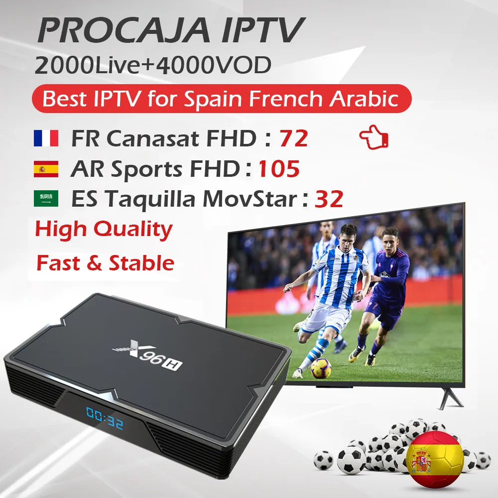 

PROCAJA IPTV Portugal French Spanish IPTV Subscription+Android 9.0 TV Box H603 Quad-core Bluetooth 4.1 Dual WiFi 6K Set Top Box