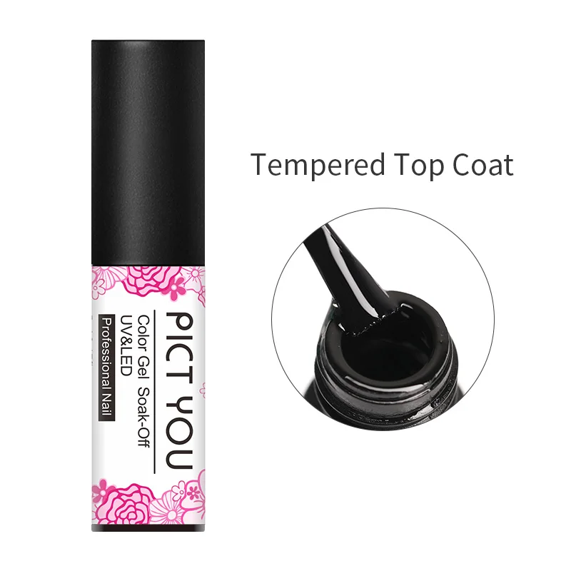 Tempered Top Coat PICT YOU 5ml Solid-color Gel Polish Pure One-shot Color Nail Art Gel Fashion Soak Off UV Gel Varnish - Цвет: Tempered Top Coat