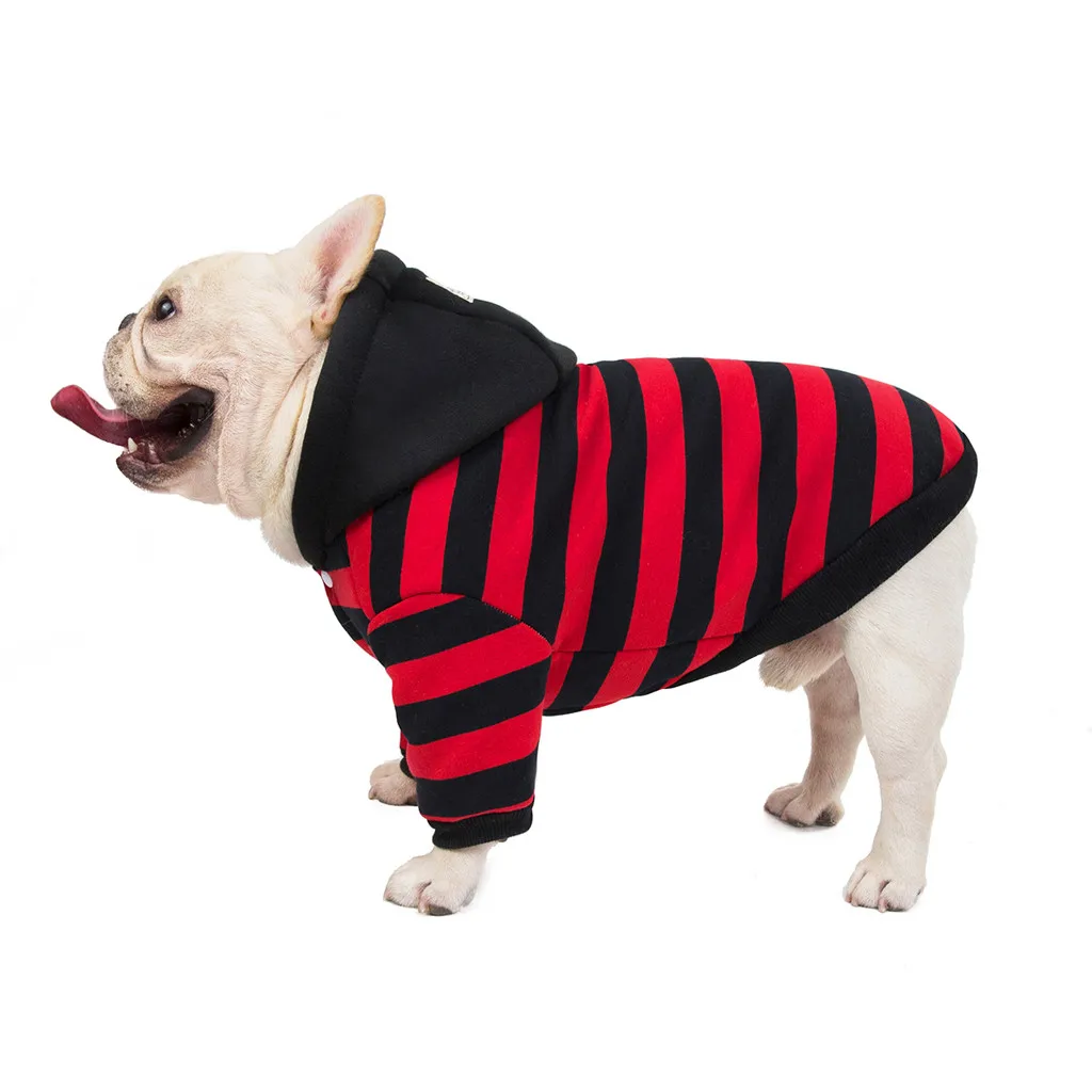 French Bulldog Dog Clothes Warm Cotton Dog Hoodies Puppy Stripe Coat Small Medium Two-Legged Autumn Winter Pet Costume Clothing