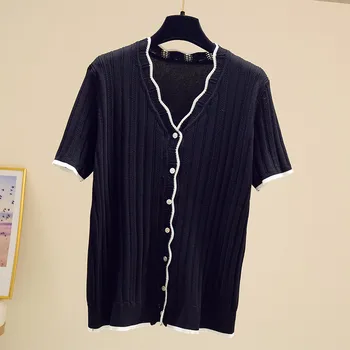 

COIGARSAM 4XL Plus Size Knitting Shirt Womens tops New Spring Summer Women shirts Black 154