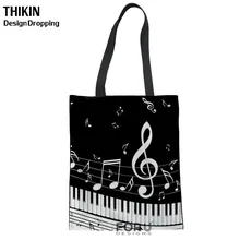 THIKIN пианино, музыка, нота, принт, Женская хлопковая Льняная сумка через плечо, Студенческая сумка, модная, сумка, шоппинга, тряпичная сумочка большой емкости