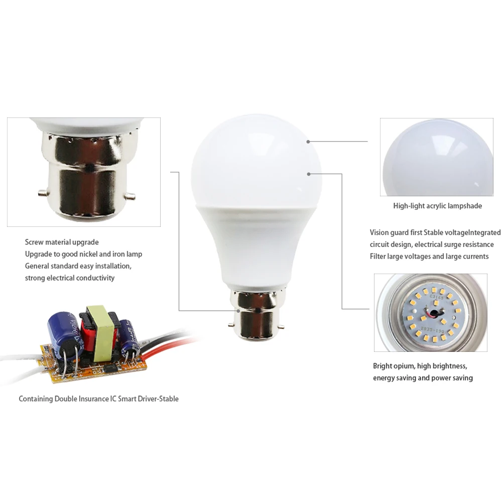 B22 LED Bulb Light Bayonet Lamp Lampada 3W 6W 9W 12W 15W 18W 21W Cold White Warm White Bombilla AC 110V 220V 230V Energy Saving