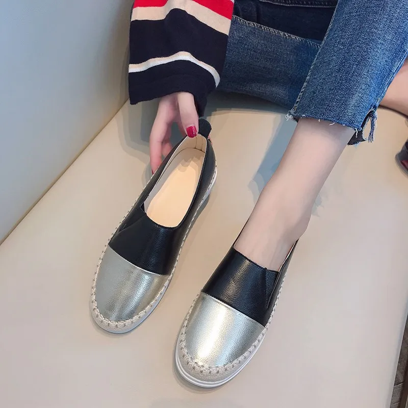 

2019 Women Loafers Spring Fashion White Slip on Genuine Leather Shoes Woman Ladies Moccasins Casual Comfort Flats Shoes Female
