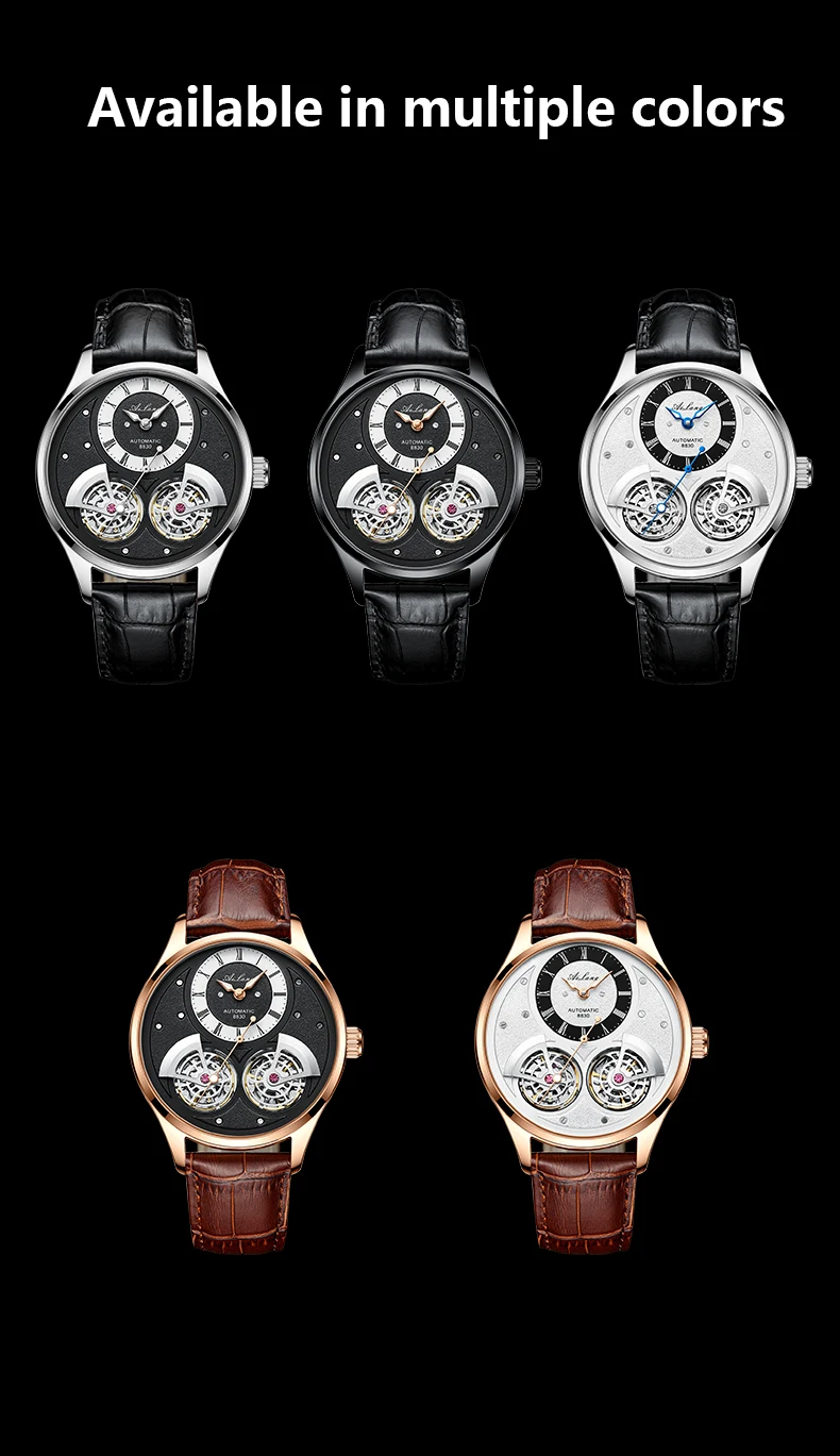 AILANG 2021 Double Pendulum Hollow Tourbillon Men's Automatic Mechanical Watch Deep Waterproof Leather Watch