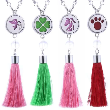 

Flower Fairy Aromatherapy Jewelry Necklace Keychains Tassel 26mm Essential Oils Diffuser Locket Keyrings Car Hanging Pendant